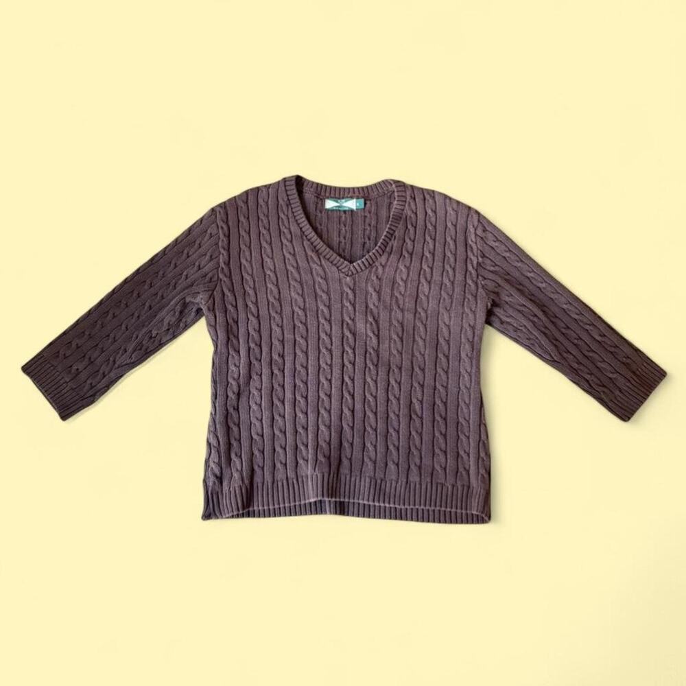 Vintage 1990s 525 America Brown Quarter Sleeve Cable Knit Sweater Size XL